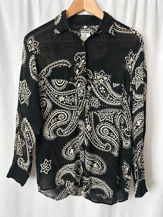 Moschino Tops - Moschino Black/Cream Paisley Button Front Long Sleeve Blouse Shirt Top *Size S*